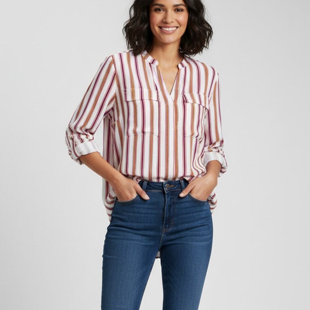 Calvin klein top blouse button front striped